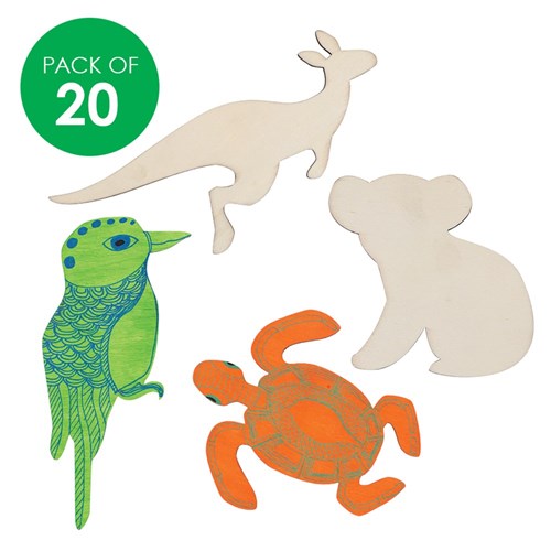 Wooden Australian Animal Shapes - Set 1 - Pack of 20