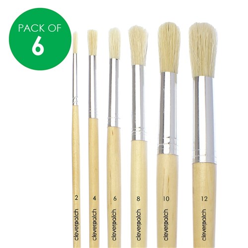 Round Paint Brushes Set - Hog Hair - Pack of 6