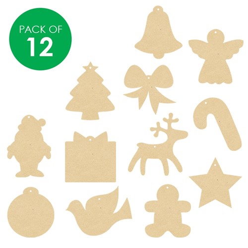 Wooden Christmas Shapes - Assorted - Pack of 12