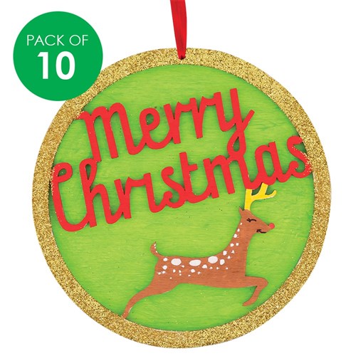 Wooden Layered Merry Christmas Ornaments - Pack of 10