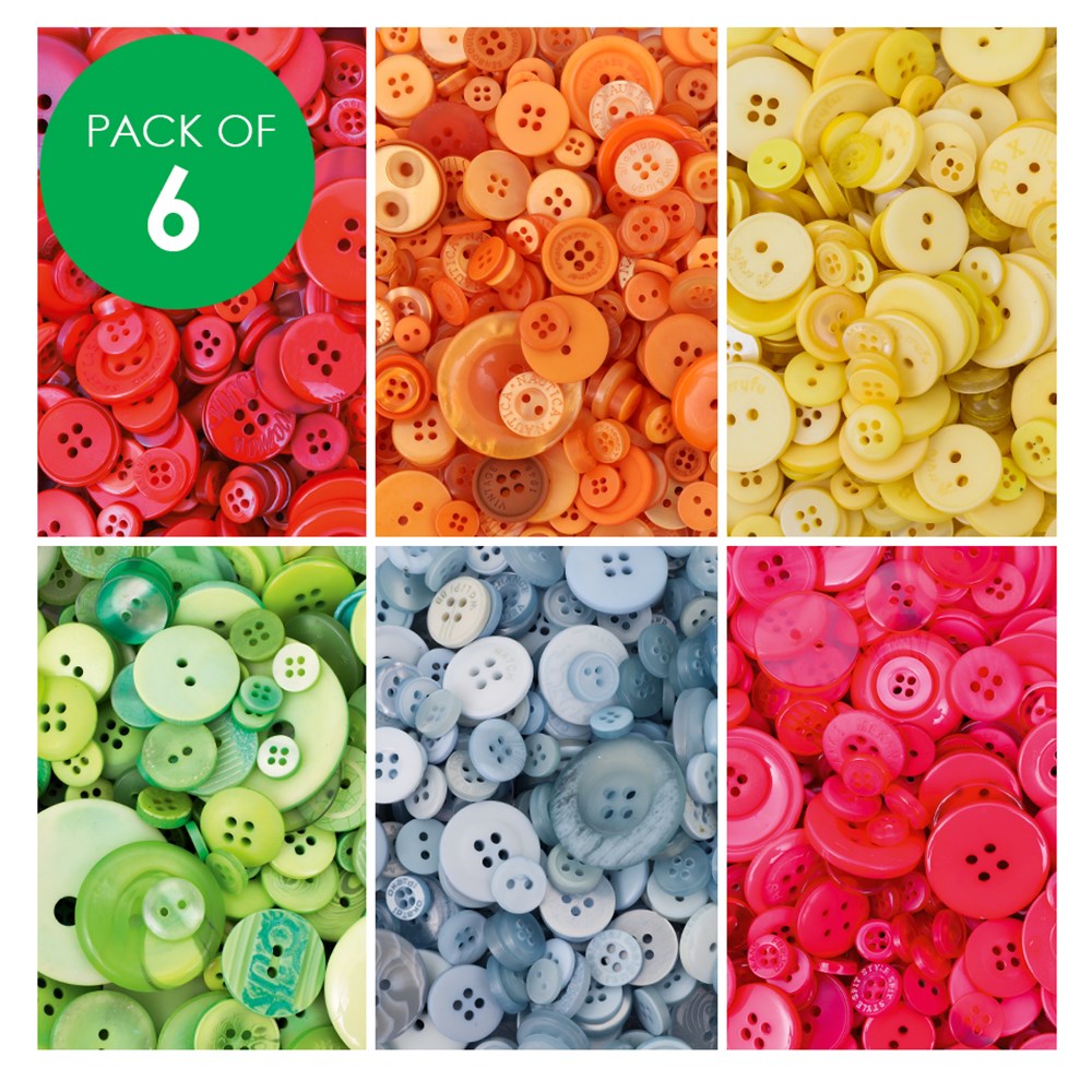 Bright Coloured Buttons - Pack of 6 Colours - CleverPatch