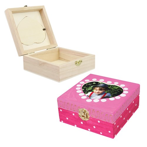 BC91 Dibor Pastel Pink Keepsake Trinket Toy Box with Heart Shaped Photo Frame Lid