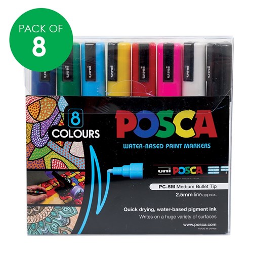 Uni POSCA Paint Markers, Medium Point Marker Paint Pen Tips, PC-5M,  Assorted Ink, 8 Count