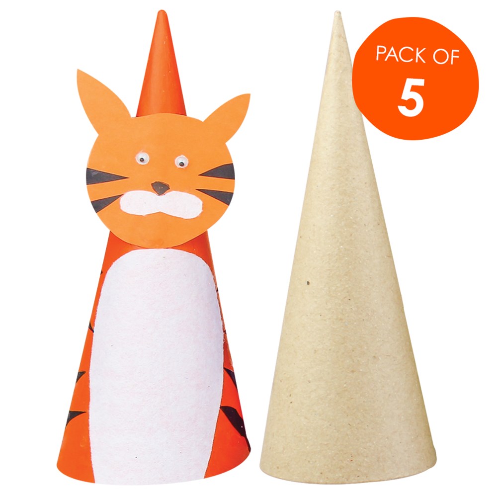 Papier Mache Cones Pack of 5 3D Papier Mache Shapes