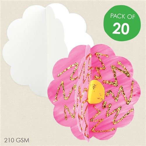 Cardboard 3D Flowers - White - Pack of  20