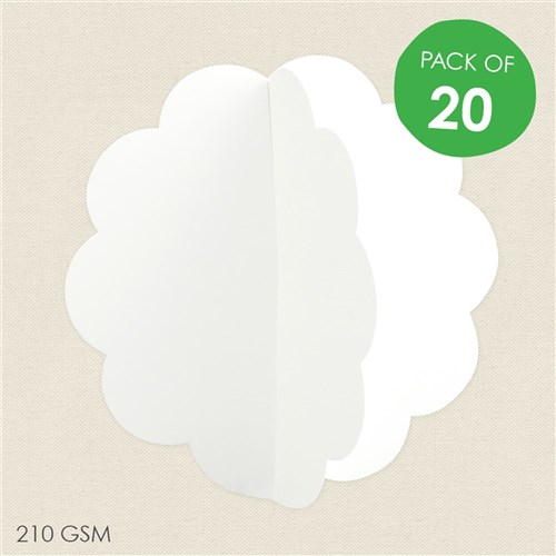 Cardboard 3D Flowers - White - Pack of  20