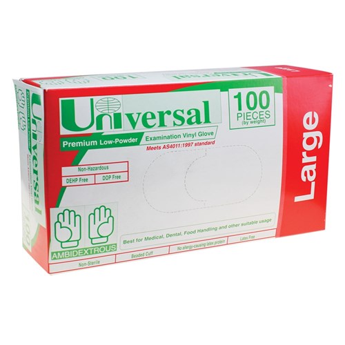 Universal Vinyl Gloves - Large - Pack of 100