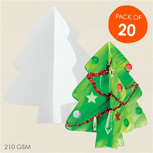 Cardboard 3D Christmas Trees - White - Pack of 20