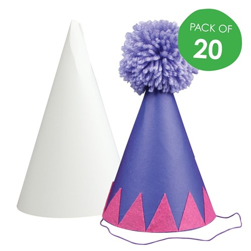 Cardboard Party Hats - White - Pack of 20