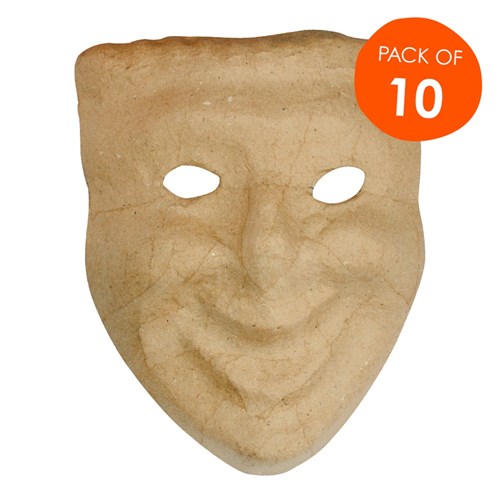 Papier Mache Comedy Mask - Pack of 10