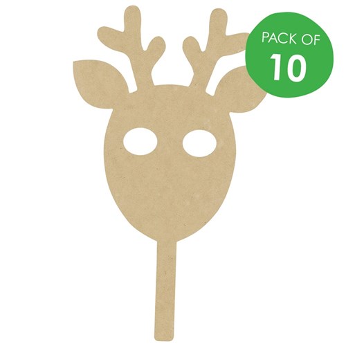 Wooden Reindeer Masks - Pack of 10