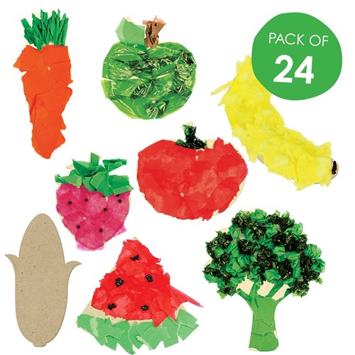 Wooden Fruit & Vegetable Shapes - Pack of 24