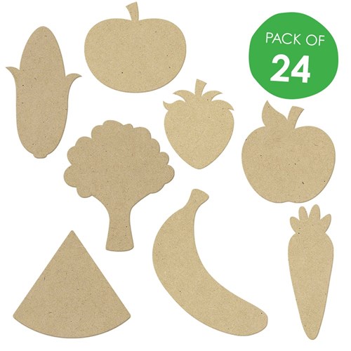 Wooden Fruit & Vegetable Shapes - Pack of 24