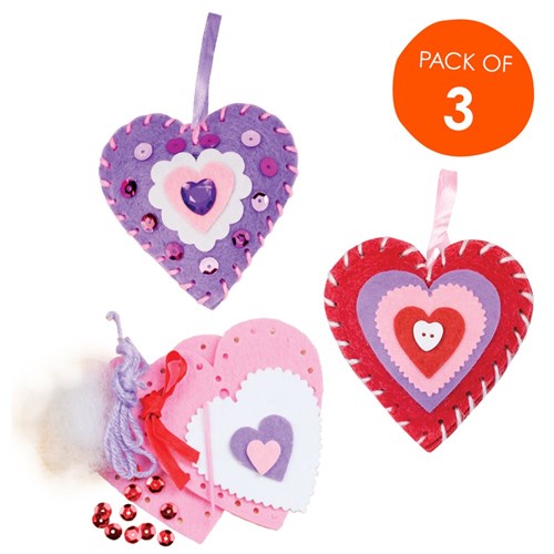 Heart Decorations Sewing Kit - Pack of 3