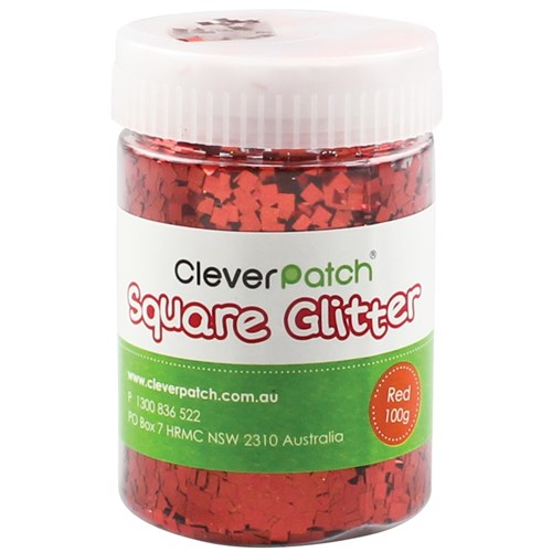 CleverPatch Square Glitter - Red - 100g Shaker Tub