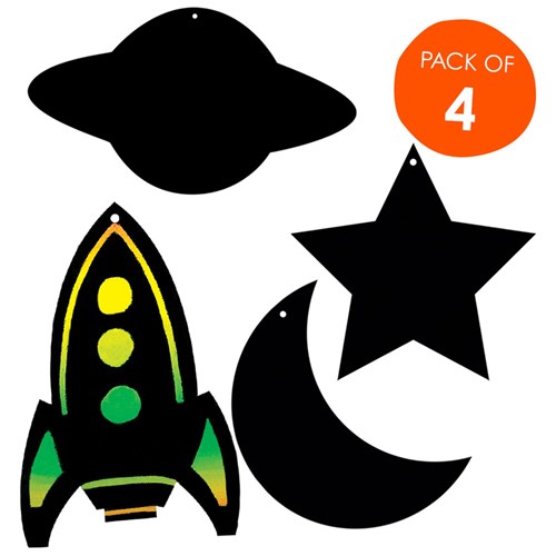 Scratch Board Space Shapes - Pack of 4