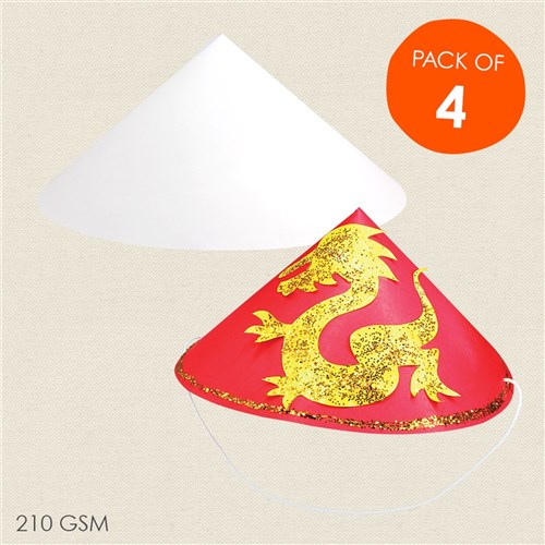 Cardboard Oriental Hats - White - Pack of 4