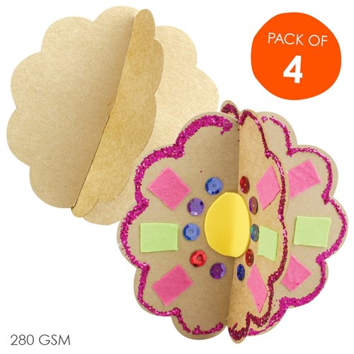 Cardboard 3D Flowers - Brown - Pack of 4