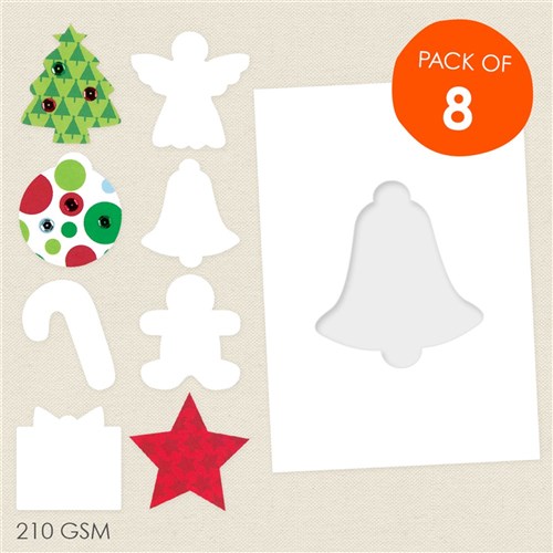 Cardboard Christmas Cutout Cards - White - Pack of 8