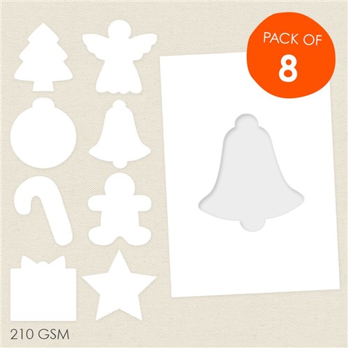 Cardboard Christmas Cutout Cards - White - Pack of 8