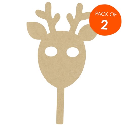 Wooden Reindeer Mask - Pack of 2