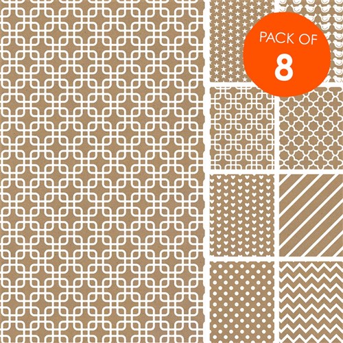 Brown Printed Craft Paper - Pack of 8