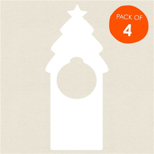 Cardboard Christmas Tree Door Hangers - White - Pack of 4