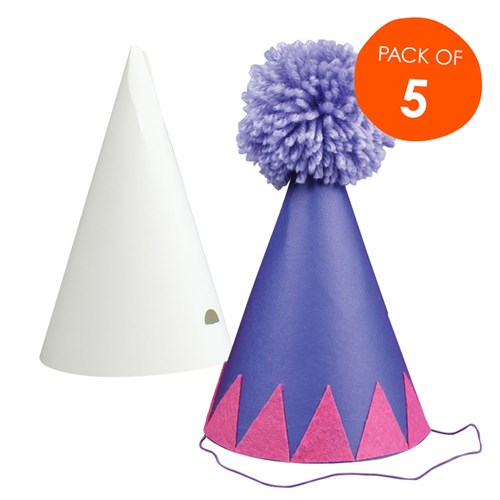 Cardboard Party Hats - White - Pack of 5