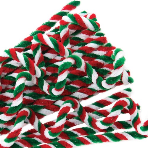 Christmas Candy Cane Chenille Stems - Pack of 25