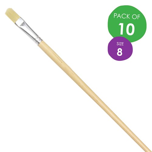 Flat Paint Brushes - Size 8 - Nylon - Pack of 10