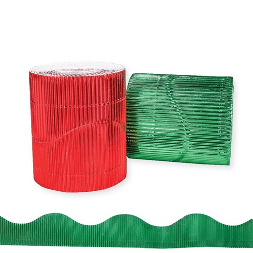 Corrugated Border Roll - Metallic Red & Green - 20 Metres