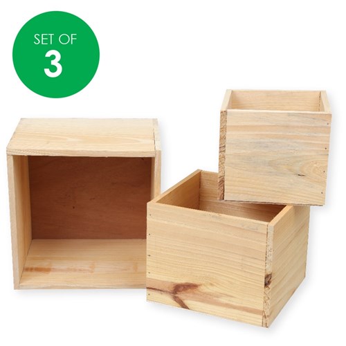 Wooden Square Boxes - Set of 3