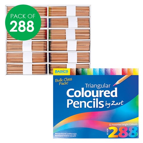 Basics Triangular Coloured Pencils Classpack - Pack of 288