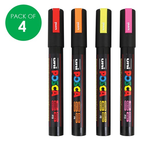 POSCA Paint Markers - Medium Tip - Fluorescent - Pack of 4
