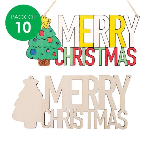 Wooden MERRY CHRISTMAS Plaques - Pack of 10