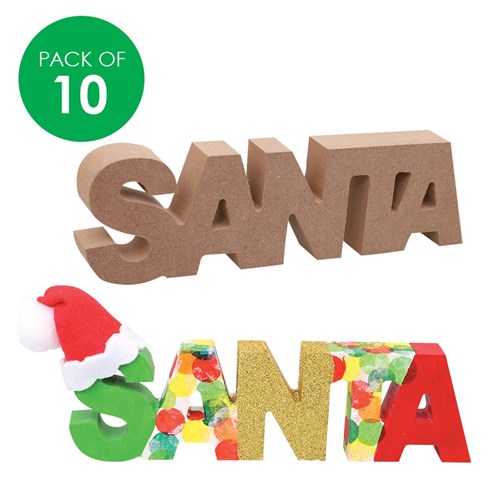 Wooden Standing Word - SANTA - Pack of 10