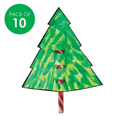 Cardboard Christmas Tree Candy Cane Holders - White - Pack of 10