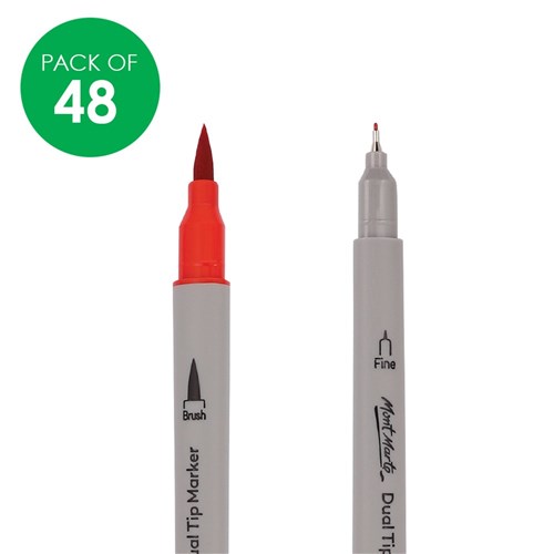 Mont Marte Dual Tip Brush & Fineliner Markers - Pack of 48