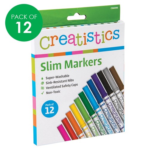 Creatistics Slim Coloured Markers - Pack of 12