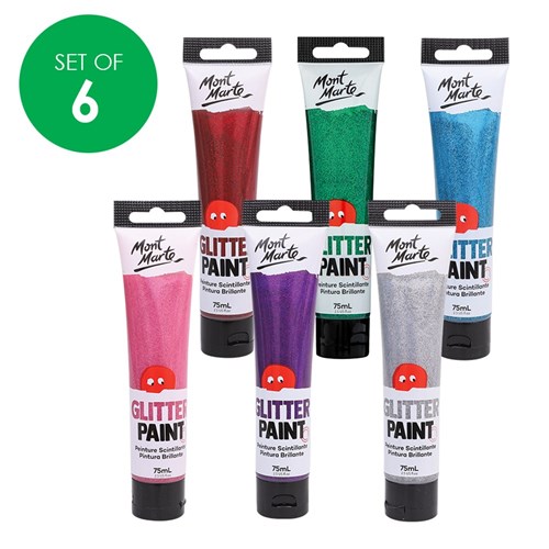 Mont Marte Glitter Paint Tubes - 75ml - Set of 6 Colours