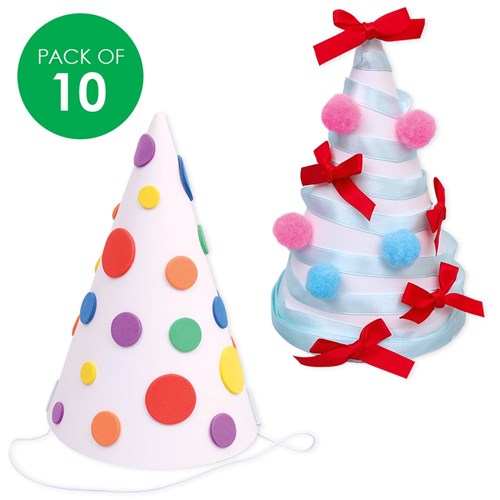 Cardboard Party Hats - White - Pack of 10