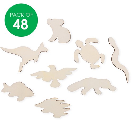 Mini Wooden Australian Animal Shapes - Pack of 48