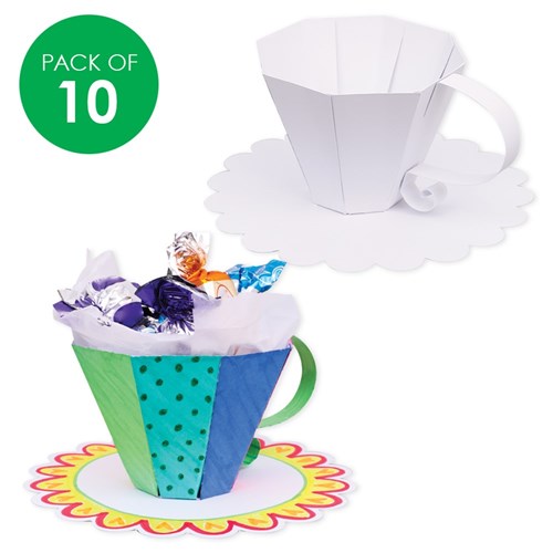 3D Cardboard Teacup & Saucer - White - Pack of 10