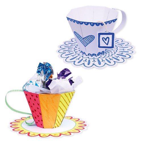 3D Cardboard Teacup & Saucer - White - Pack of 10