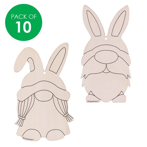 Printed Wooden Bunny Gnomes - Pack of 10