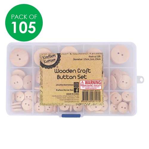 Wooden Buttons Box - Pack of 105