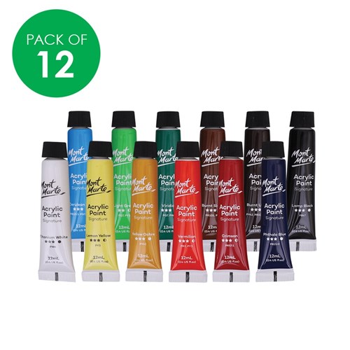 Mont Marte Acrylic Paint Tubes - 12ml - Pack of 12