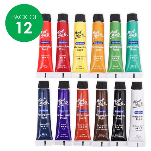 Mont Marte Watercolour Paint Tubes - 12ml - Pack of 12