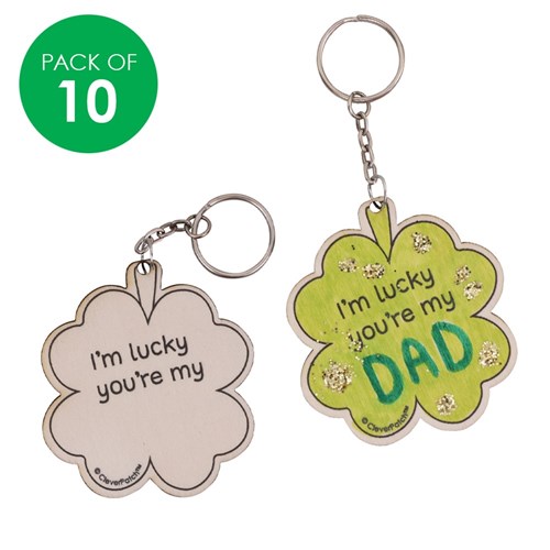 Printed Wooden Keyrings - Four Leaf Clover - Pack of 10