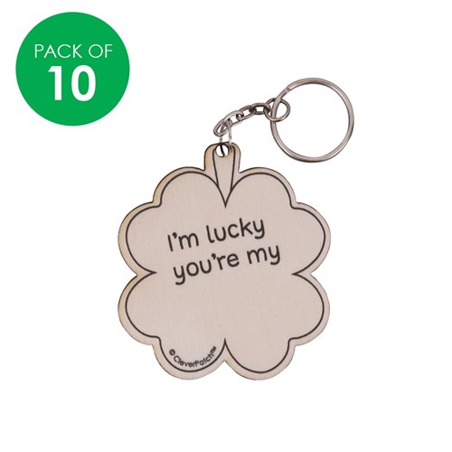 Printed Wooden Keyrings - Four Leaf Clover - Pack of 10